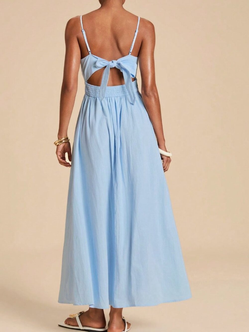 Baby Blue Casual Women's Embroidered Tie-Back Spaghetti Strap Long Dress - Picture 2 of 5